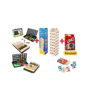 Pack de Jeux Classiques 4-en-1 : Échecs, Puissance 4, Jenga et Uno Gratuit