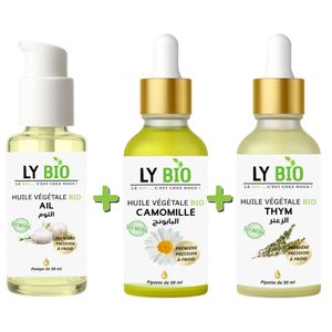 LY BIO PACK HUILE AIL 50ML - POMPE + HUILE CAMOMILLE 50ML - PIPETTE + HUILE THYM 50ML - PIPETTE