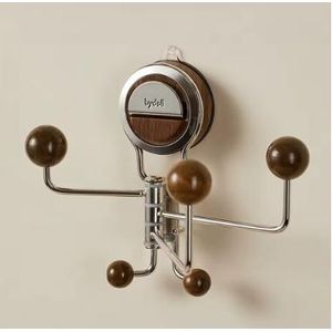 Porte-Manteau Mural Rotatif en Acier Inoxydable – 5 Crochets – Design Bois