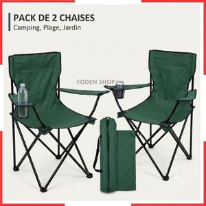 Pack de 2 Chaises de Camping Pliables avec Porte,Gobelet et Sac de Transport,déal pour Plage, Jardin, Pique-nique et Voyage