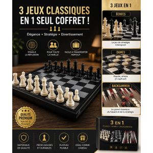 Jeu 3 en 1 Échecs, Dames & Backgammon – Élégance & Stratégie
