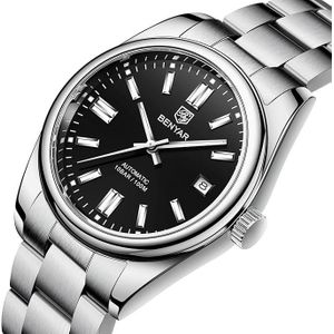 BENYAR Montre mécanique automatique classique pour homme Bracelet en acier inoxydable étanche Lumineuse Simple Business Sport Montre-bracelet