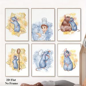 منتجات 2D مسطح، 6 قطع بوستر A5 أنمي راتاتوي زاهياً بدون إطار - ملصقات رسم بالألوان المائية A5 لريمي ولينغويني وإيميل للزينة