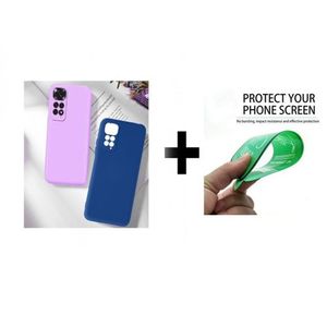 Case Pack : 2 pochette Redmi Note 11s  (4G) silicone Goma Bleu et Mauve + ciramik