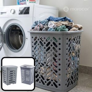 Panier à Linge en plastique avec Couvercle Respirant pour salle de bain et chambre à coucher 60L