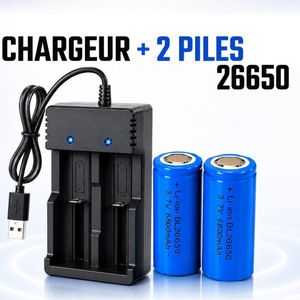 Chargeur USB pour Batteries 26650 + 2 Piles Li-ion 26650 Rechargeables