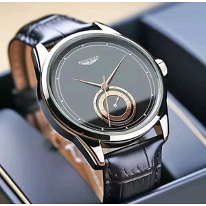 Montre analogiques à quartz avec bracelet en cuir noir étanche pour hommes 