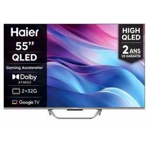Haier  HIGH QLED Smart TV 55" 4K UHD 120 Hz Google TV, Dolby Vision IQ, Bluetooth & Wi-Fi 2ans de garantie frameless, H55Q80FUX