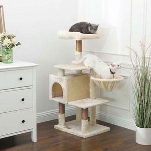 Animalux Arbre à chat de luxe en bois naturel – 120 cm-Beige
