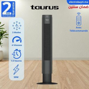 Taurus Ventilateur Colonne BABEL II RCH, 50 W, 4 vitesses, 3 Modes,  minuterie jusqu’à 7,5h avec Télécommande