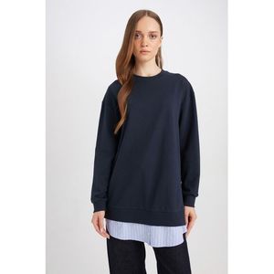 Defacto Woman Regular Fit Bike Neck Long Sleeve Knitted Sweat Tunic - Navy.