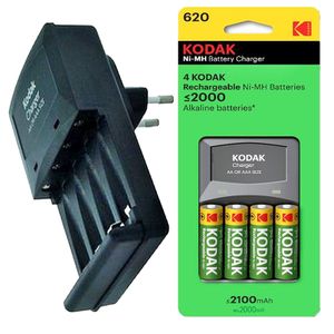 Chargeur KODAK compact + 4 piles LR6 NiMH de 2100mAh (Recharge 4