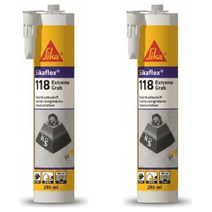 Sika Lot de 2 - Mastic Adhésif Sikaflex 118 Extreme Grab - Haute Force de Collage - Pour Construction et Bricolage - Cartouche 290ml