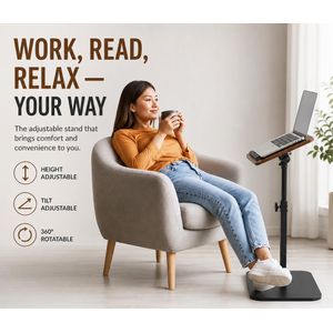 طاولة لابتوب قابلة لتعديل الارتفاع طاولة كمبيوتر محمول للسرير والكنبة والمكتب مع سطح خشبي وقاعدة ثابتة