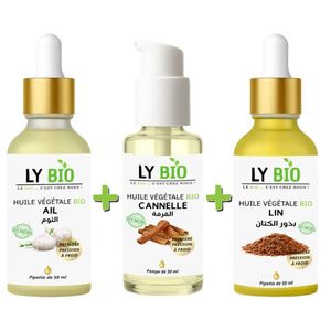 LY BIO PACK HUILE AIL 50ML - PIPETTE + HUILE CANNELLE 50ML - POMPE + HUILE LIN 50ML - PIPETTE