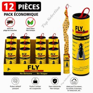Fly Catcher Pack de 12 Pièces – Rubans Collants Anti-Mouches et Insectes Volants Sans Insecticide, Faciles à Suspendre