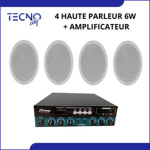 Pack De 4 Haut-Parleurs 6w Plafond  + Amplificateur de 60w - 16 ohm / 100V
