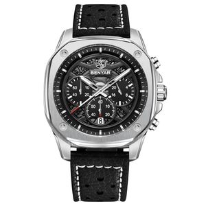 Benyar Montre Homme Sport Luxe Cuir Noir Étanche
