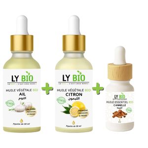 LY BIO PACK HUILE AIL 50ML - PIPETTE + HUILE CITRON 50ML - PIPETTE + HUILE ESSENTIEL CANNELLE 10ML
