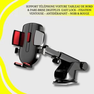 Digitplus Support Téléphone Voiture Tableau de Bord & Pare-Brise  – Fixation Ventouse – Antidérapant – Noir & Rouge