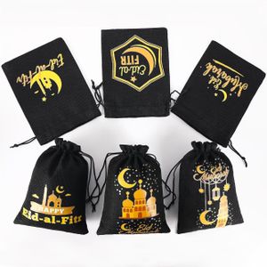 Cadeau pour elle/lui 6pcs Sacs Cadeaux Ramadan Mubarak, Sacs à Cordon Eid-Al-Fitr, Sacs en Tissu Réutilisables Eid Mubarak Sacs à Cordon Ramadan pour Emballage de Cadeaux, Festival Ramadan de Fête Musulmane - 13*18Cm/5.11*7.08Inch