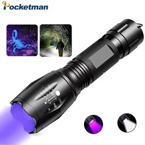 Lampe de Poche Rétractable à Double Lumière LED Violette et Blanche, Zoom UV, Détection de la Fluoravidité, Vérification de la Devise