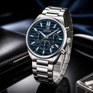 BENYAR BY-5214B Montre Homme Chronographe Étanche en Acier Inoxydable – Bleu