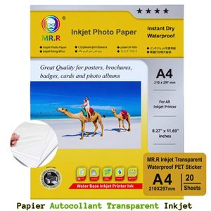 Papier Autocollant Transparent PET MR.R A4 pour Imprimante Jet d’Encre