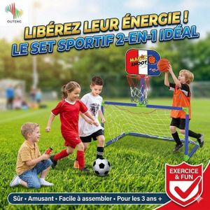 Set Sportif 2 en 1 Football & Basketball pour Enfants – But de Foot et Panier de Basket, Jeu d’Exercice pour Jardin et Maison, Jouet Éducatif d’Intérieur et d’Extérieur, Cadeau Ludique et Sportif