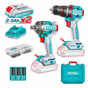 TOTAL Kit clé à chocs 400 Nm et perceuse 13 mm 20 V avec 2 batteries et chargeur