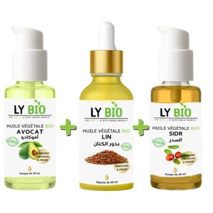 LY BIO PACK HUILE AVOCAT 50ml - POMPE + HUILE LIN 50ML - PIPETTE + HUILE SIDR 50ML - POMPE