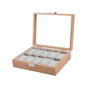 Boite a Montre 10 Compartiments, Boîte à Montres Homme Femme, Boîte Présentoir, Rangement pour Montres en bois, Coffret Montre avec Couvercle en Verre, Boite Rangement Montre, pour Fête des Pères Anniversaire Cadeaux(26 x 21 x 7.5 cm).