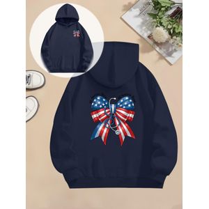 Pull-over Femme à Imprimé Drapeau Américain - Design Double Face Étoiles et Rayures Patriotique, Sweat-shirt Doublure Polaire Confortable avec Poches Avant, Lavable en Machine pour l'Hiver