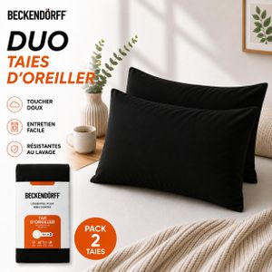 Beckendörff Duo Taies d’Oreillers 70x45 cm – (Pack de 2) – 100% Cotonelle - Hypoallergénique, Facile à Entretenir Et Durable - Noir