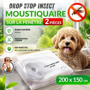 Drop Stop عبوة من قطعتين من ناموسيات بلاستيكية مقاس 150-200 سم لنوافذ المطبخ وغرفة النوم (قطعتان) بيضاء اللون، ناموسية مضادة للحشرات والبعوض