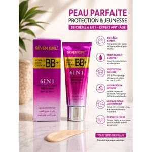 Seven Girl BB Cream+ 6 en 1 SPF45 PA++ – BB Crème Visage pour Tous Types de Peau, Fond de Teint et Correcteur, Anti-Âge, Waterproof jusqu’à 24H, Uniformise et Couvre les Imperfections
