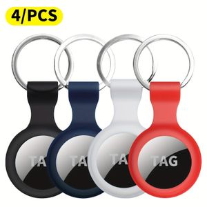 Étui de protection en silicone avec porte-clés pour for Apple AirTag, support anti-perte, suivi d'objets, style minimaliste, motif géométrique, matériau flexible, couverture durable 4 pièces