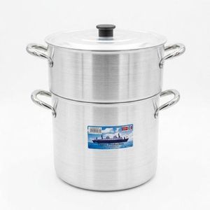 Marmite Double en Aluminium Épais 7L avec Poignées en Inox et Couvercle Hermétique