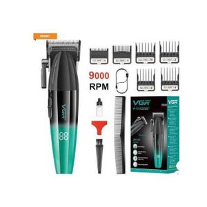 VGR Tondeuse à cheveux professionnelle 9000 tr/min lame en céramique Machine de coupe de cheveux entièrement en métal Interface USB Machine de barbier pour hommes
