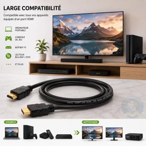Cable HDMI 2.0 4K Ultra HD 1.5M ASTROO – Haute Vitesse HDMI Mâle vers Mâle pour TV, Décodeur, PC, Console de Jeux