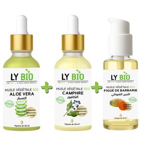 LY BIO PACK HUILE ALOE VERA 50ml - PIPETTE + HUILE CAMPHREE 50ML - PIPETTE + HUILE FIGUE DE BARBARIE 50ML - POMPE