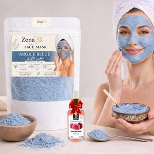 Zena Argile bleue visage 200g haute qualité + huile de Rose 30ml gratuit