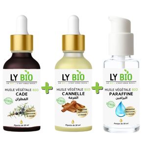 LY BIO PACK HUILE CADE 50ML - PIPETTE + HUILE CANNELLE 50ML - PIPETTE + HUILE PARAFFINE 50ML - POMPE