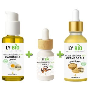 LY BIO PACK HUILE CAMOMILLE 50ML - POMPE + HUILE ESSENTIEL GIROFLE 10ML + HUILE GERME DE BLE 50ML - PIPETTE