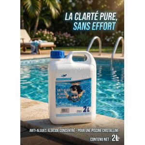 Swim-in-clear Anti-Algues Concentré 2L – Traitement Piscine Préventif et Curatif, Élimine et Empêche les Algues, Compatible Tous Traitements