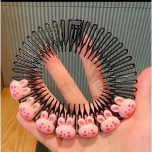 Pinces à serre-tête en formes de Lapin Rose. Peigne à insérer , épingles à cheveux, disque à peigne.