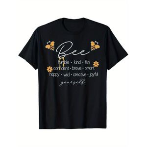 T-shirt pour femme bourdon « Bee Happy Kind Brave Smart Positive » - avec imprimé abeille et affirmations positives, manches courtes, col rond, tenue décontractée et de sport, coupe toutes saisons, motif abeille de motivation avec bourdon et nid d'abeil