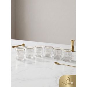 Pack de 6 Verres à Eau et Jus en Cristal Ciselé, Bordure Dorée, Style Art Déco Élégant