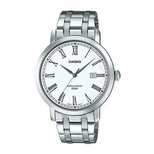 Casio Montre classique cadran blanc et index chiffres romains avecaffichage dateur pour hommes - MTP-E149D-7B