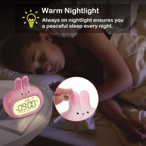 Mar Réveil numérique avec jours de la semaine, design mignon, fonction répétition, réglage facile, veilleuse et volume réglables, thermomètre, rechargeable, pour chambre, chevet, adultes, enfants